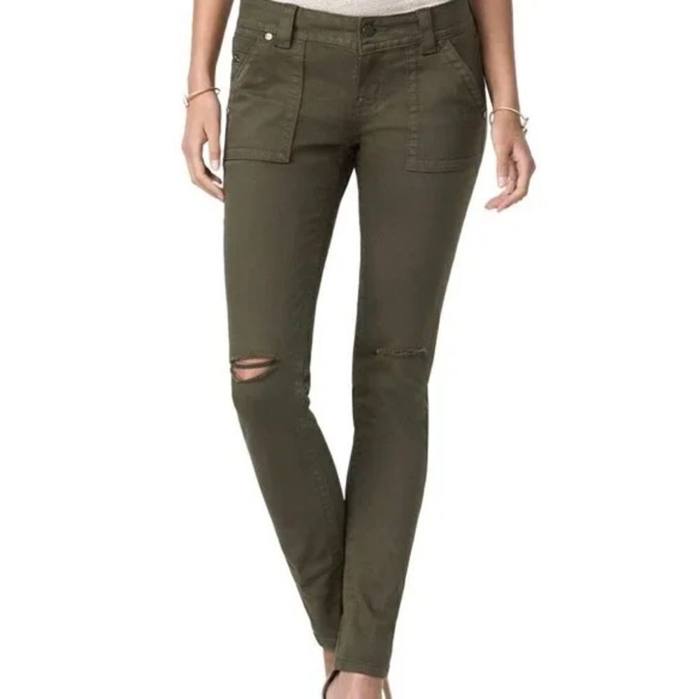 Miss Me Women’s Mid Rise Distressed Skinny Jeans Olive Size 27